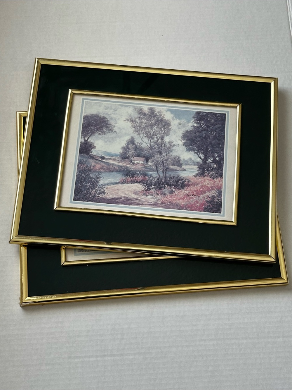 Gold Trim Black Mat Framed Landscape Print (Pair)